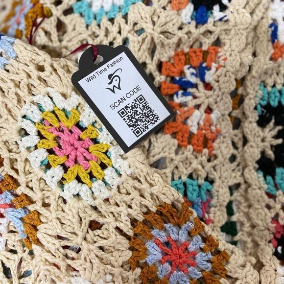 Colorful Floral Long Sleeve Lightweight Cropped Crochet Cardigan NEW - Picture 4 of 4